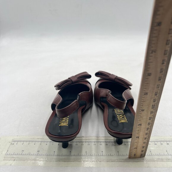 miss left Brown Pointy Toe Bows Pumps Slip On Kitten Heel Slingback Sandals - Picture 5 of 8